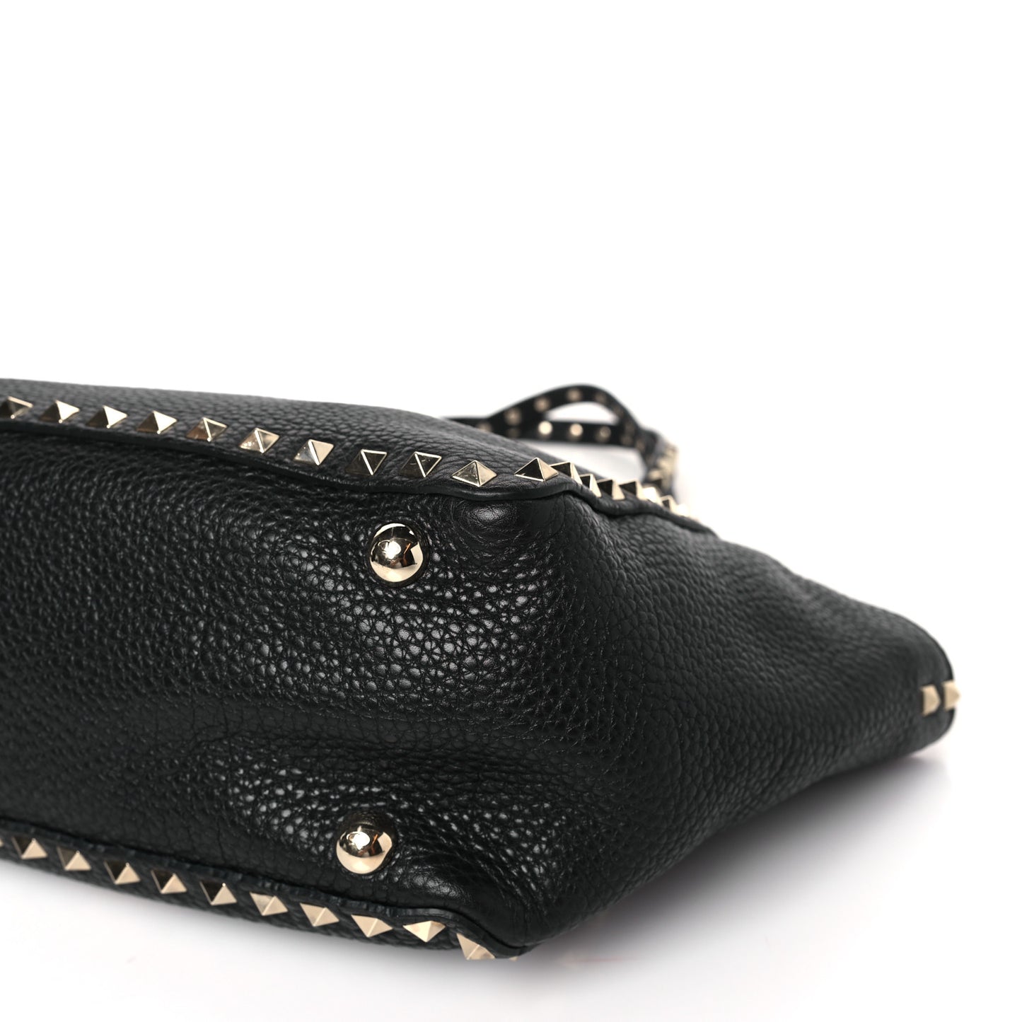 Grained Calfskin Small Rockstud Tote Black