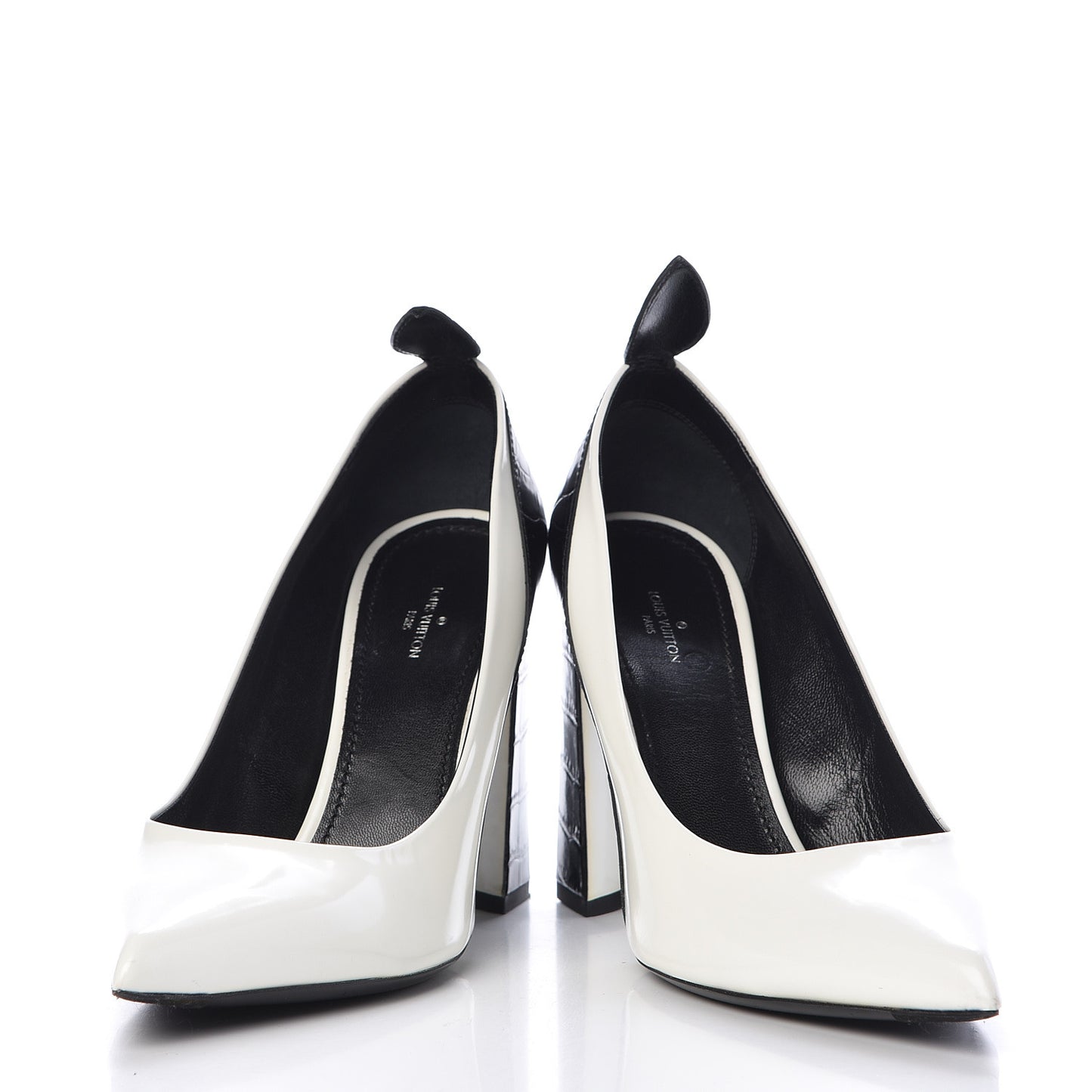 Calfskin Crocodile Embossed Matchmake Pumps 40 Black White