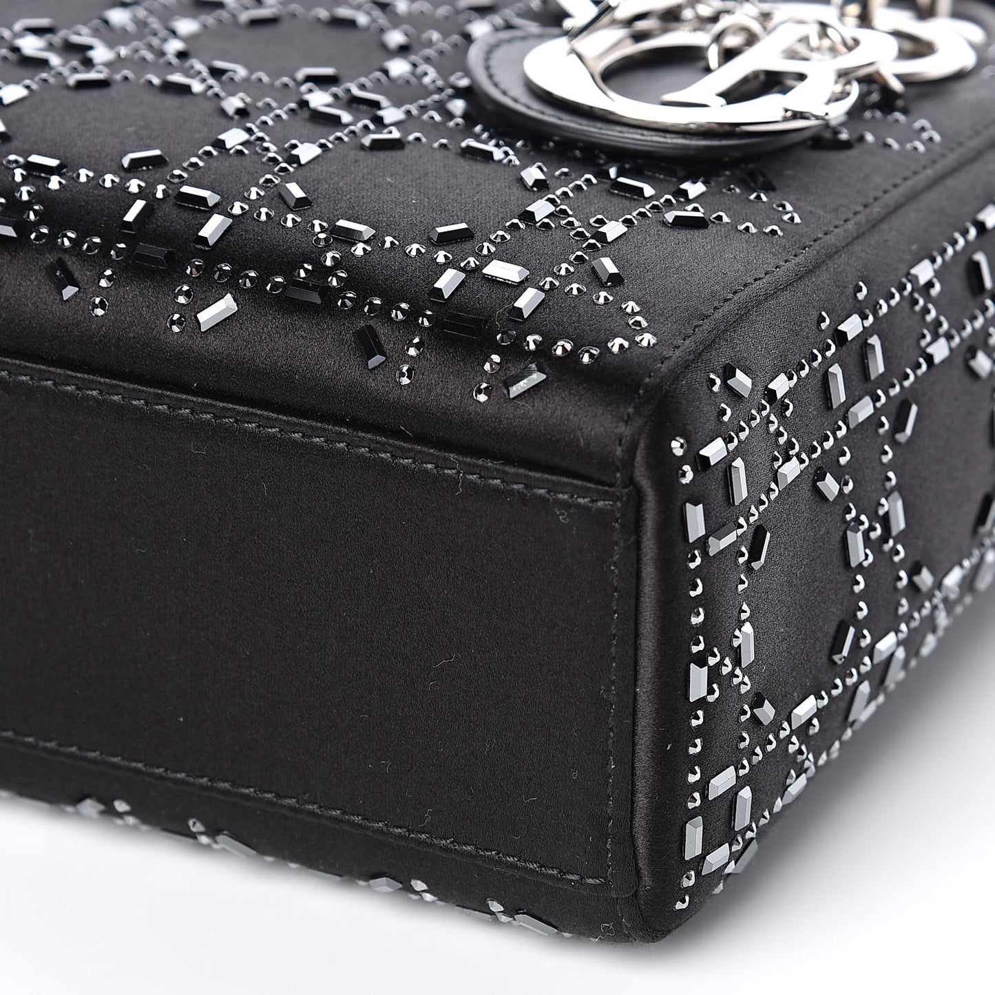 Satin Crystal Cannage Mini Lady Dior Black