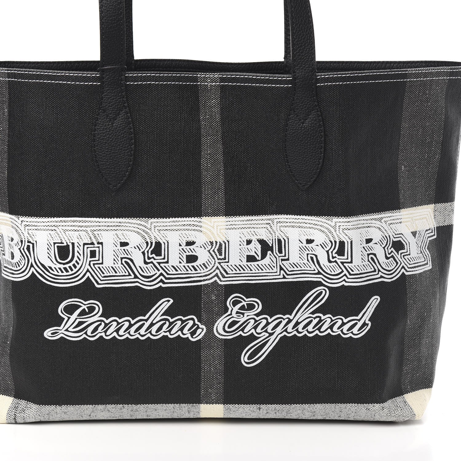 Burberry Coated Canvas Mega Check Medium Doodle Tote Black White 12 of 12