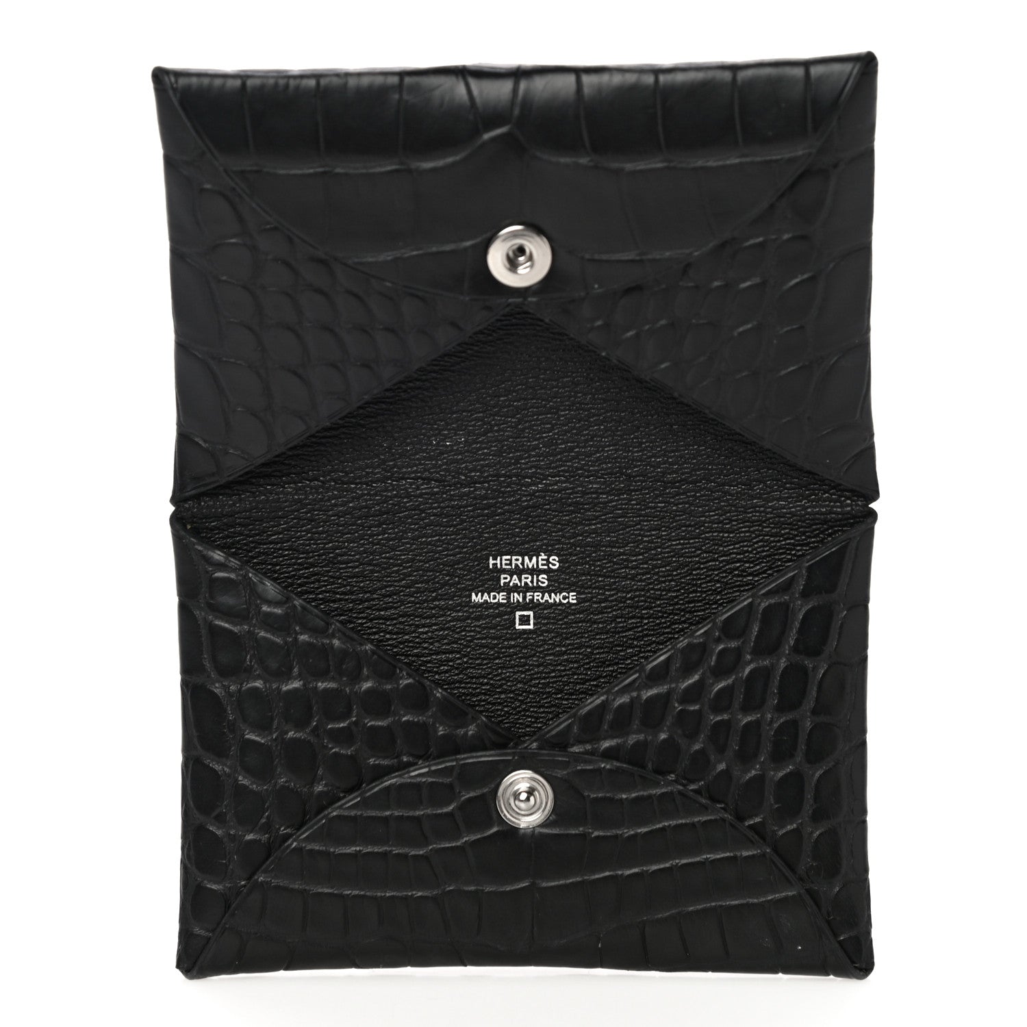 Hermes Matte Alligator Calvi Card Case Black 5 of 14