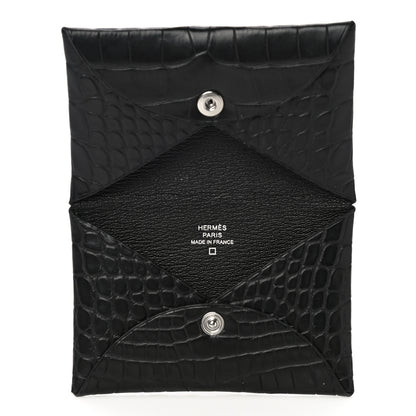 Hermes Matte Alligator Calvi Card Case Black 5 of 14
