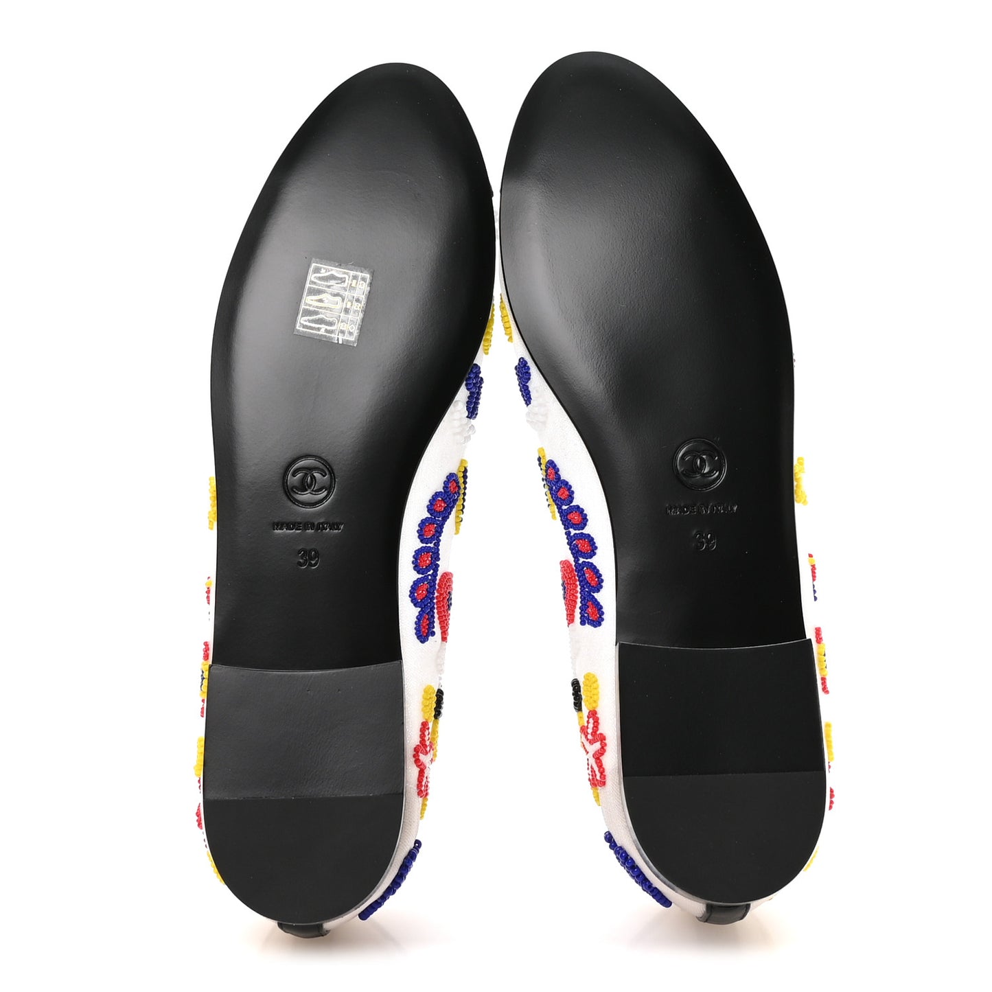 Mesh Pearl Grosgrain Cap Toe CC Coco Beach Ballerina Flats 39 Multicolor Black