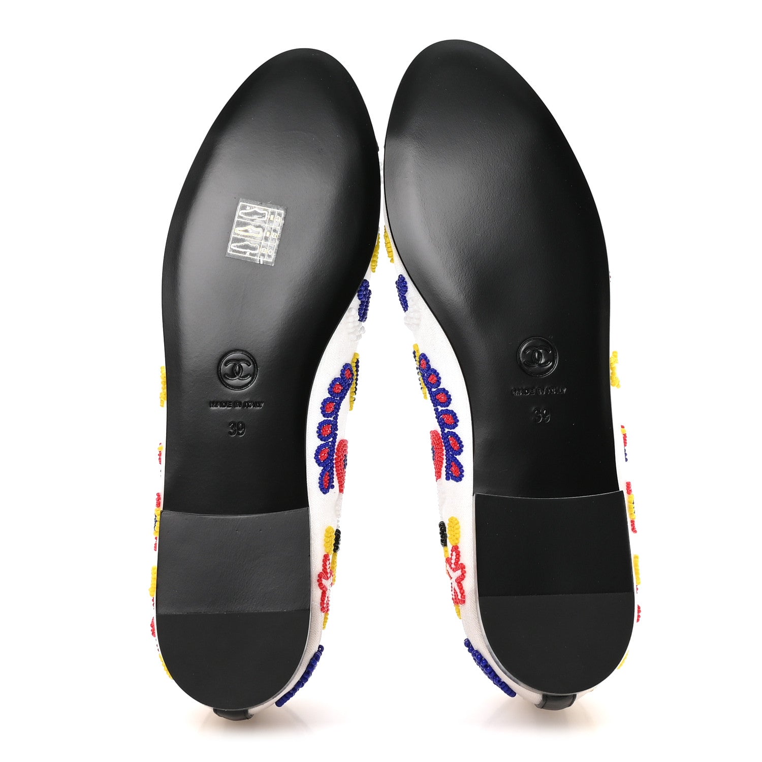 Chanel Mesh Pearl Grosgrain Cap Toe CC Coco Beach Ballerina Flats 39 Multicolor Black 6 of 8