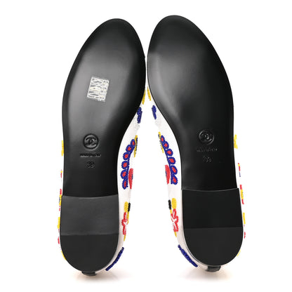 Chanel Mesh Pearl Grosgrain Cap Toe CC Coco Beach Ballerina Flats 39 Multicolor Black 6 of 8