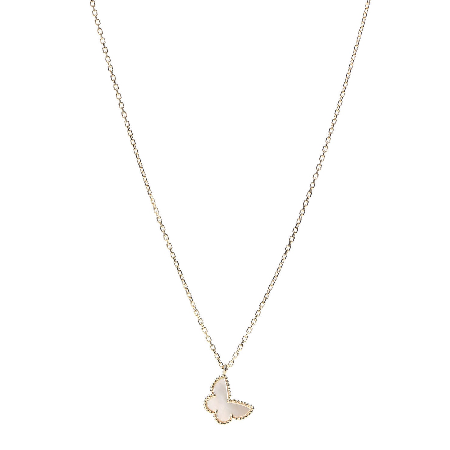 18K Yellow Gold Mother of Pearl Sweet Alhambra Butterfly Pendant Necklace