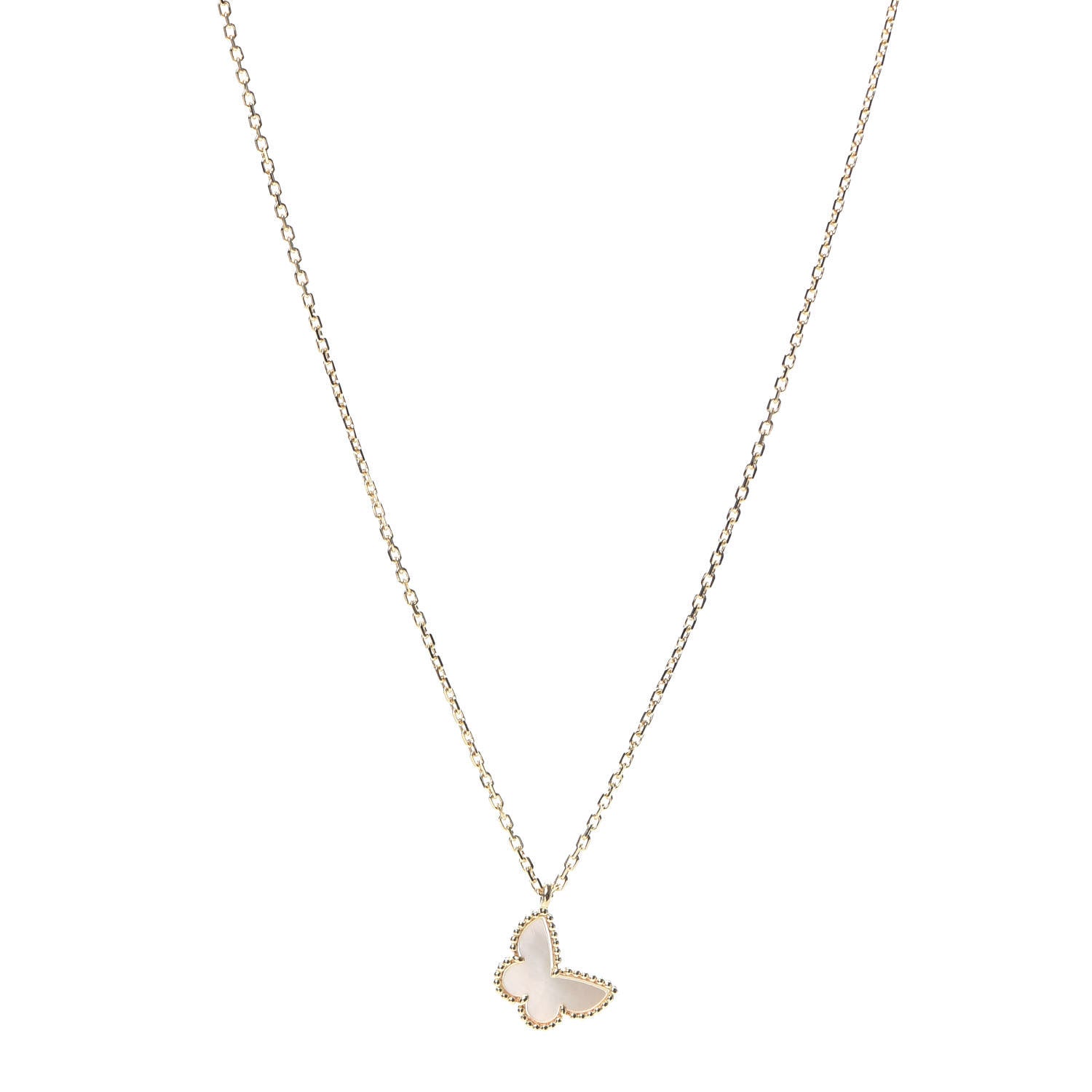 Van Cleef & Arpels 18K Yellow Gold Mother of Pearl Sweet Alhambra Butterfly Pendant Necklace 1 of 7