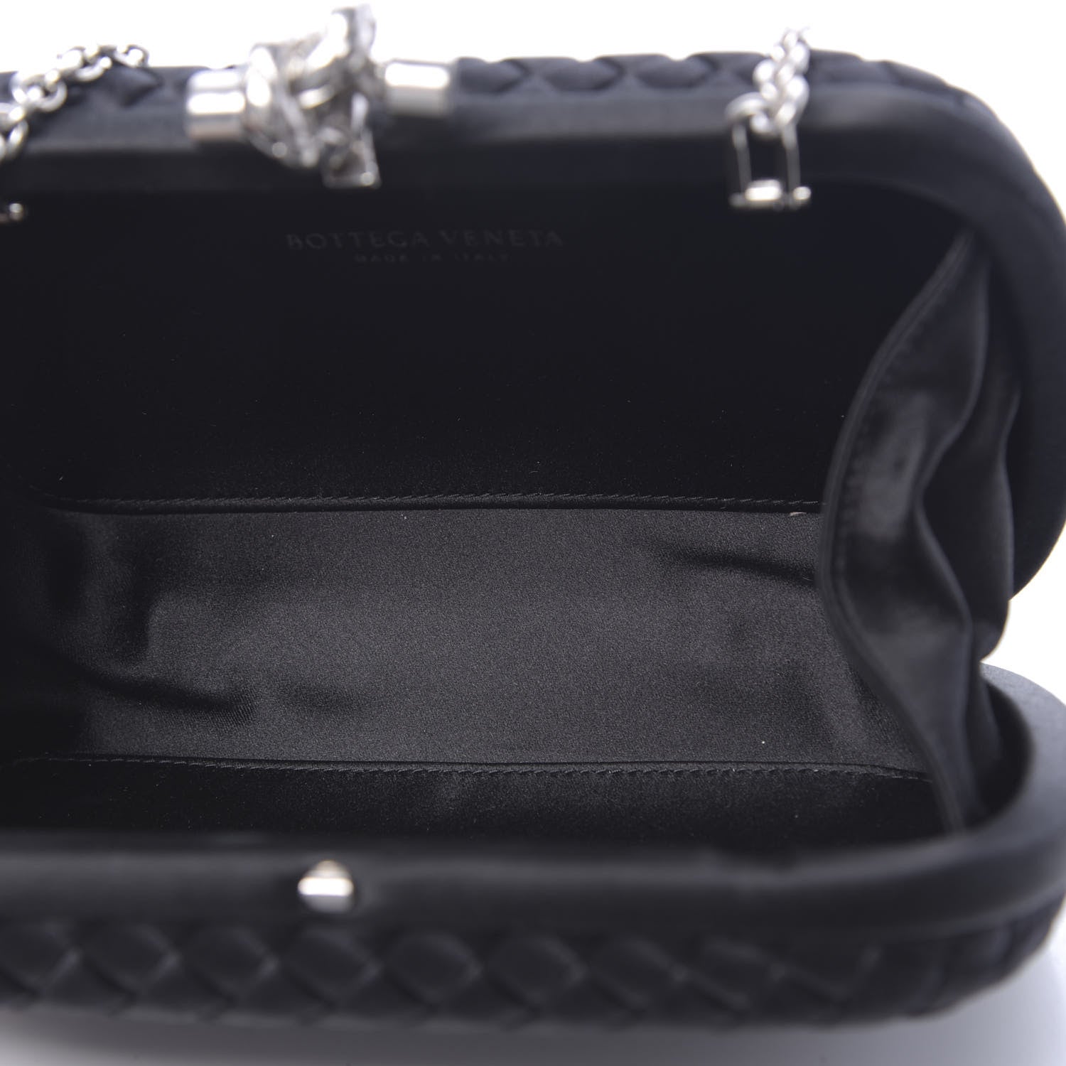 Bottega Veneta Satin Intrecciato Chain Knot Clutch Black 4 of 8