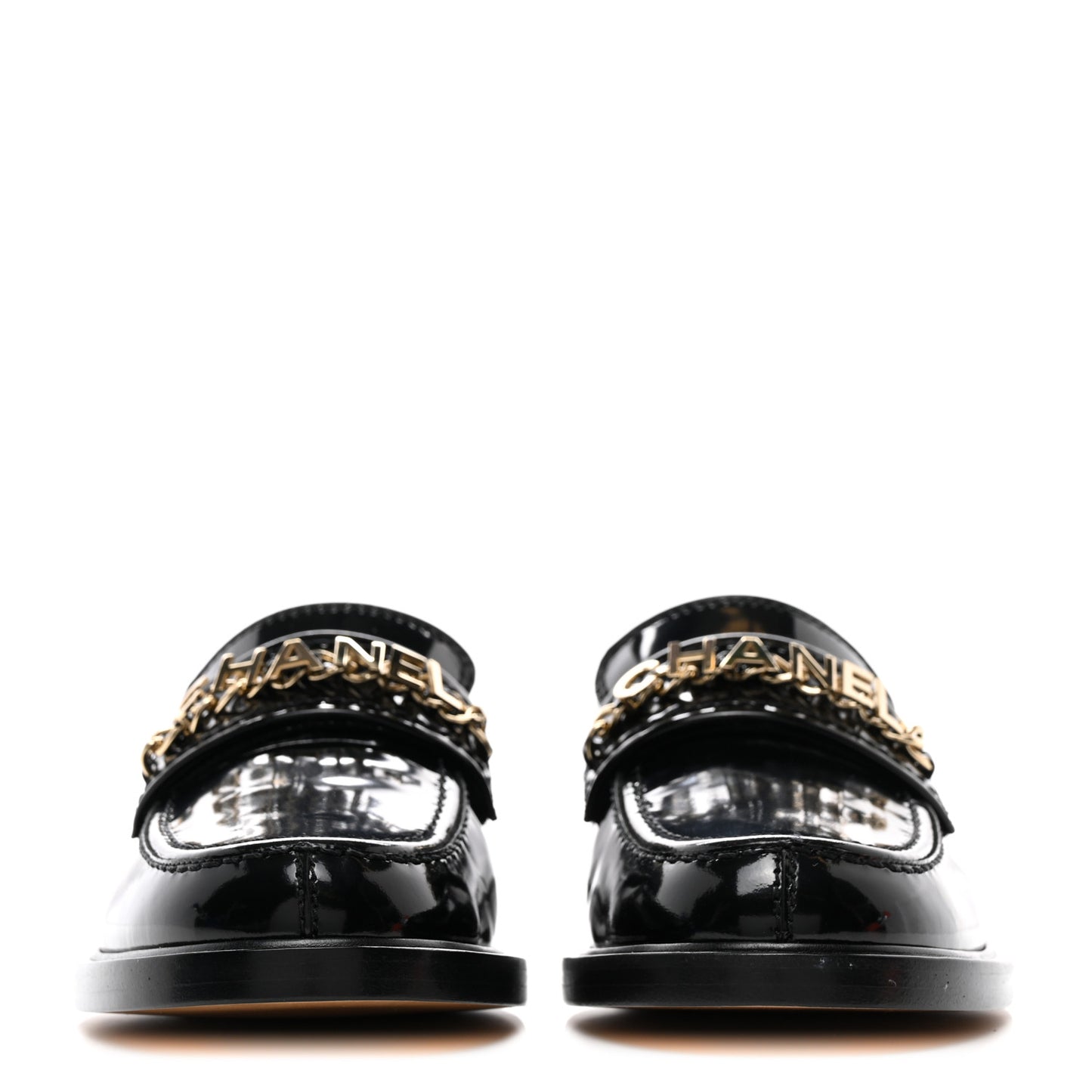 Shiny Calfskin Logo Loafers 38 Black
