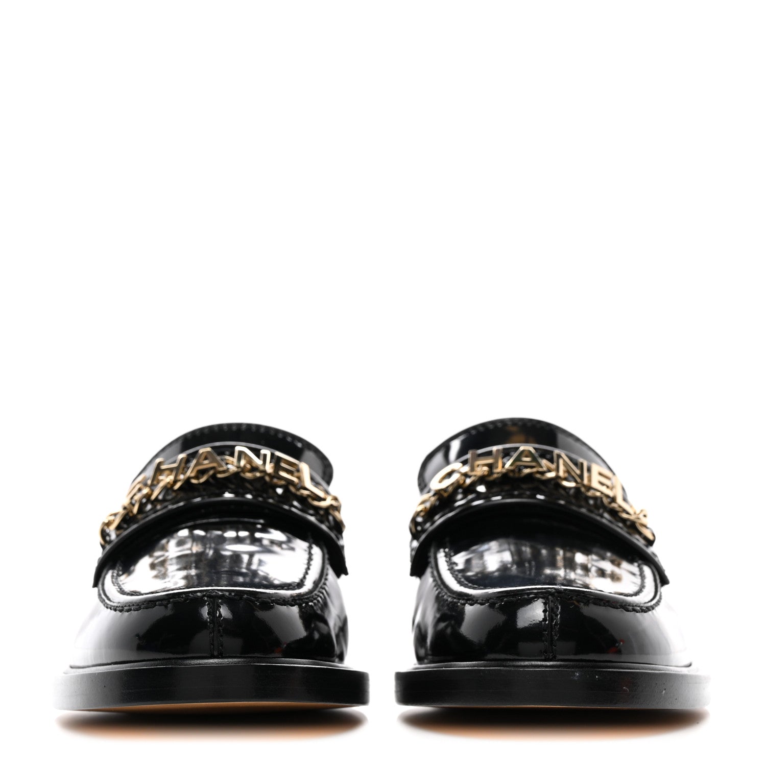 Chanel Shiny Calfskin Logo Loafers 38 Black 2 of 9
