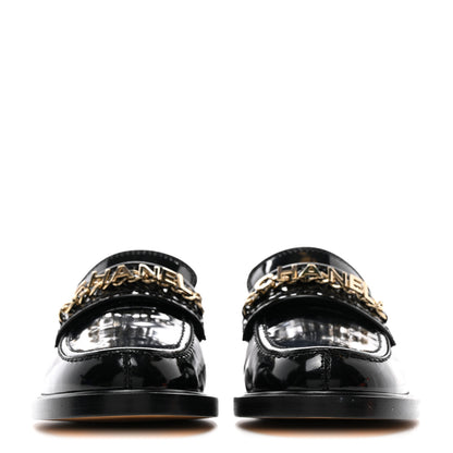 Chanel Shiny Calfskin Logo Loafers 38 Black 2 of 9