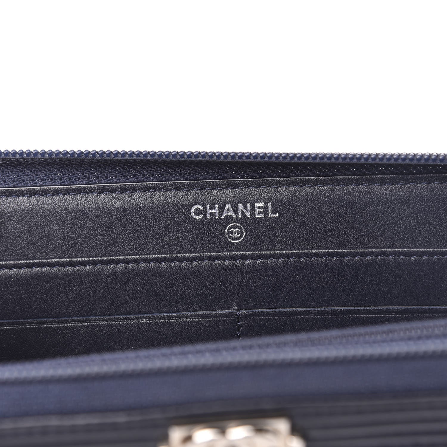 Chanel Lambskin Chevron Quilted Zip Around Boy Wallet Navy Blue 6 of 9