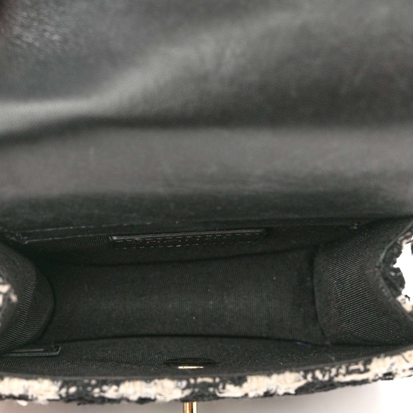 Tweed Lambskin Quilted Flap Black Ecru White