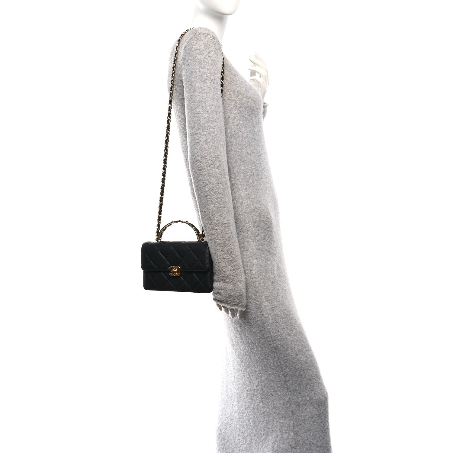 Chanel Shiny Calfskin Quilted Mini Metal Top Handle Flap Black 2 of 12