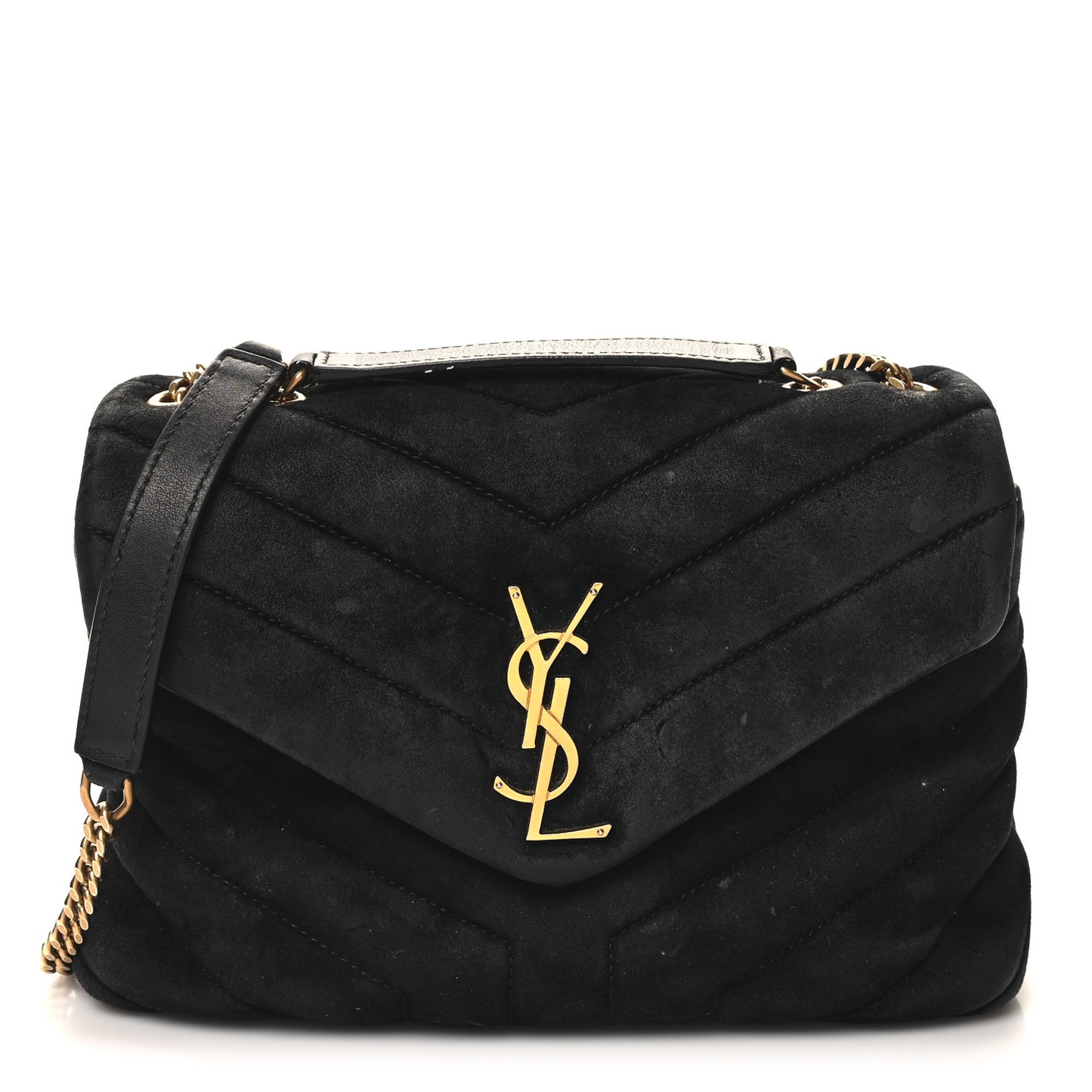 Suede Calfskin Y Quilted Monogram Small Loulou Chain Satchel Black