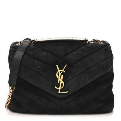 Saint Laurent Suede Calfskin Y Quilted Monogram Small Loulou Chain Satchel Black 1 of 13