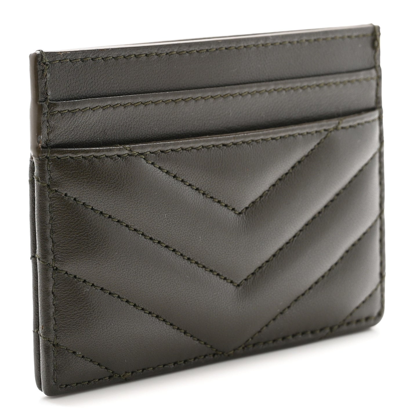 Lambskin Matelasse Chevron Monogram Credit Card Case Light Musk