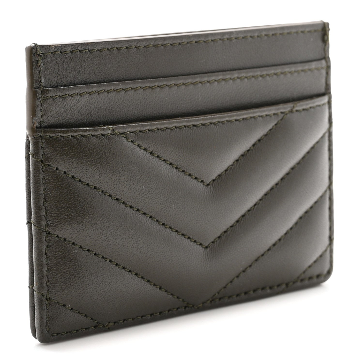 Saint Laurent Lambskin Matelasse Chevron Monogram Credit Card Case Light Musk 3 of 7