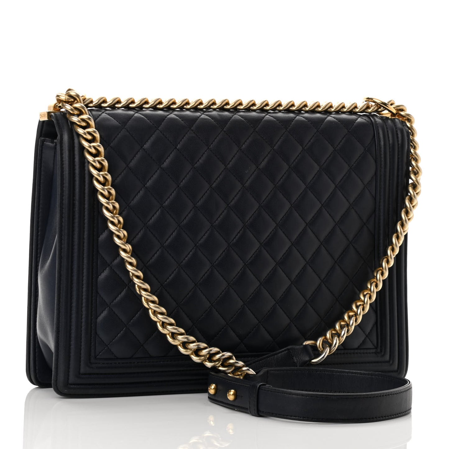 Lambskin Quilted Large Boy Flap Navy