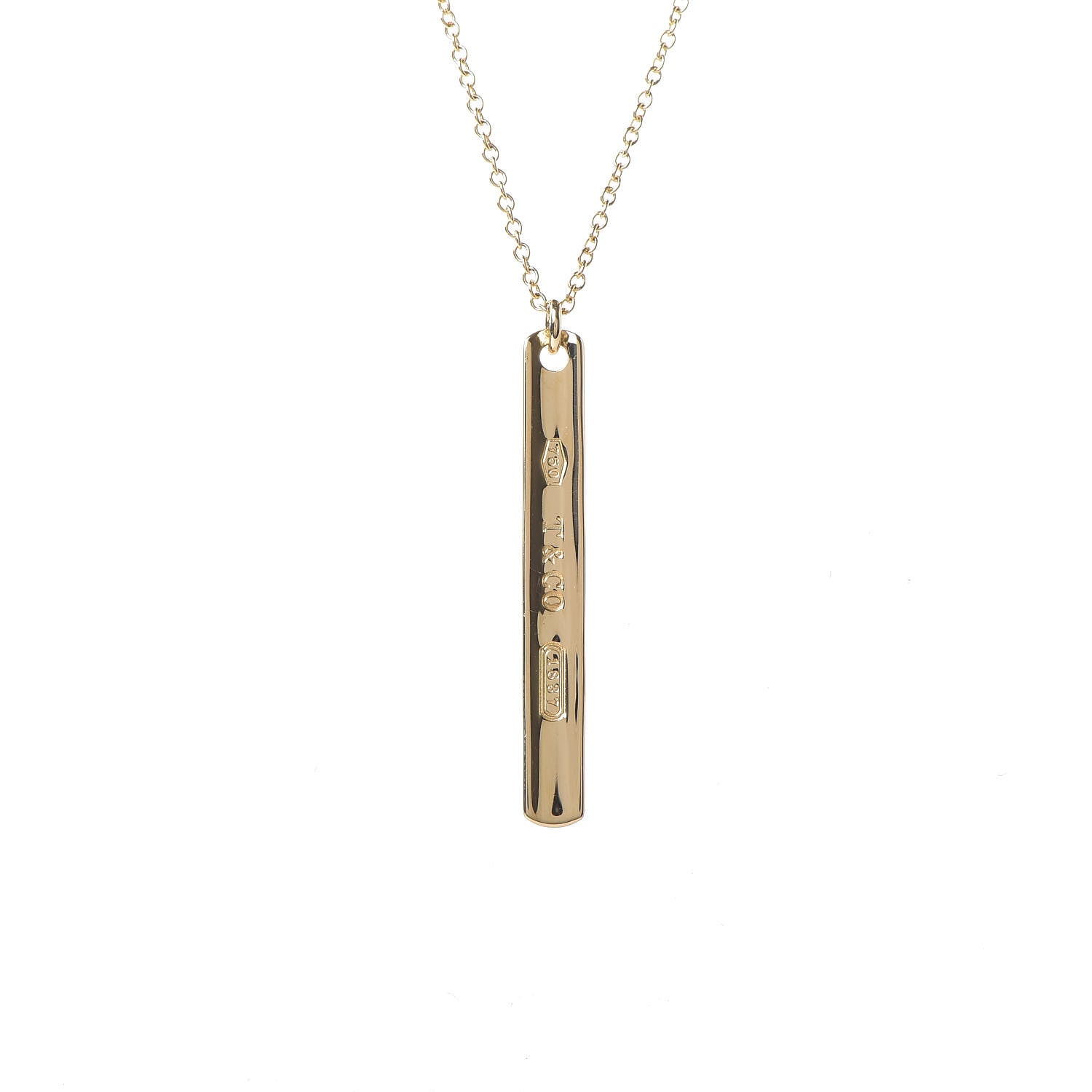 Tiffany 18K Yellow Gold 1837 Bar Pendant Necklace 4 of 6