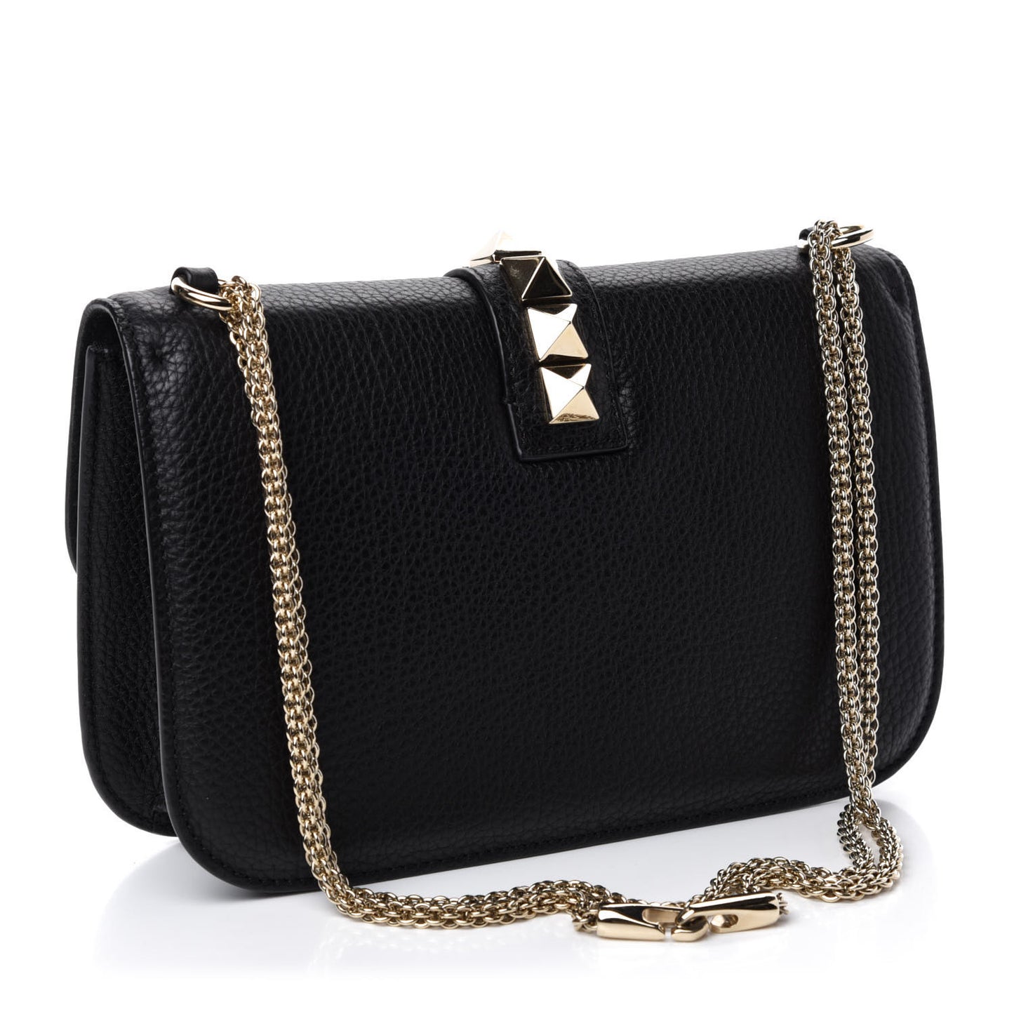 Pebbled Calfskin Medium Glam Lock Rockstud Flap Black