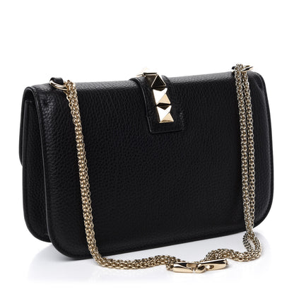 Valentino Garavani Pebbled Calfskin Medium Glam Lock Rockstud Flap Black 4 of 10