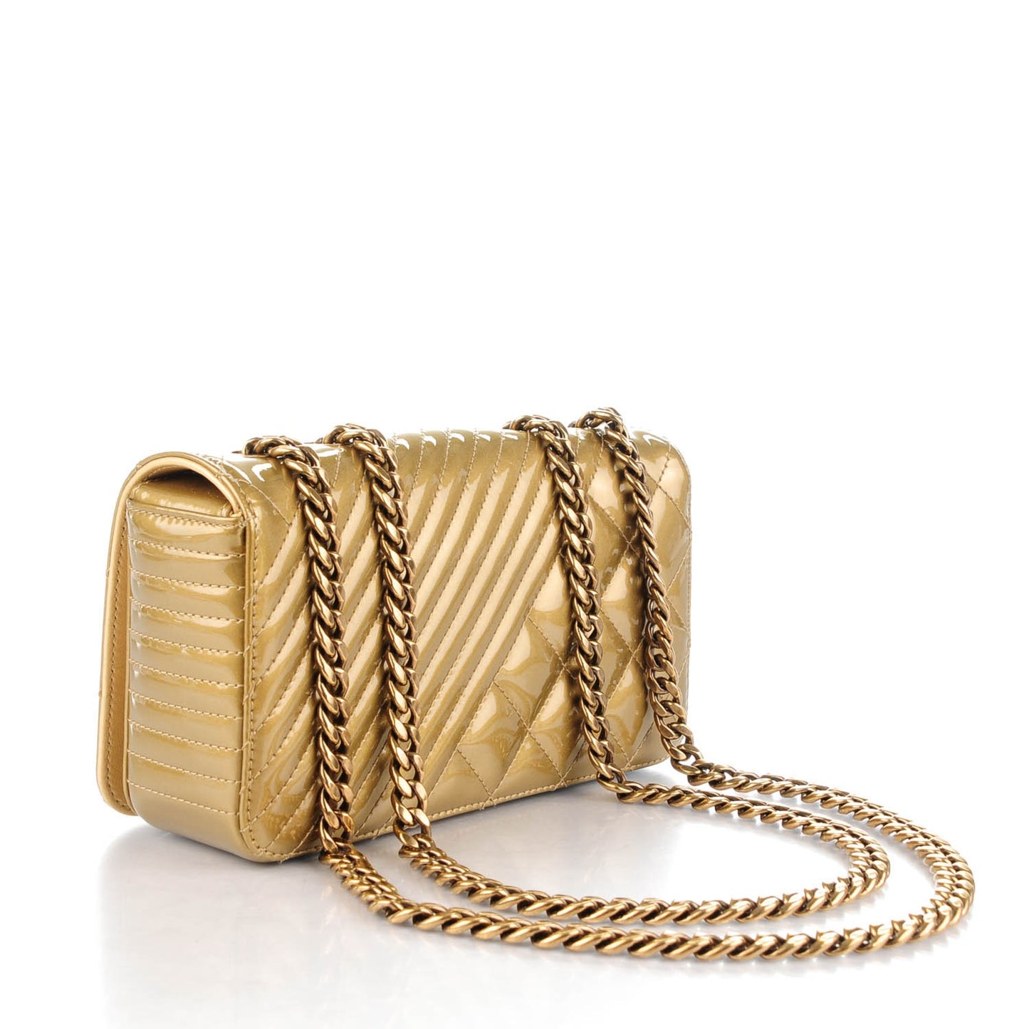 Patent Quilted Small Coco Boy Flap Gold