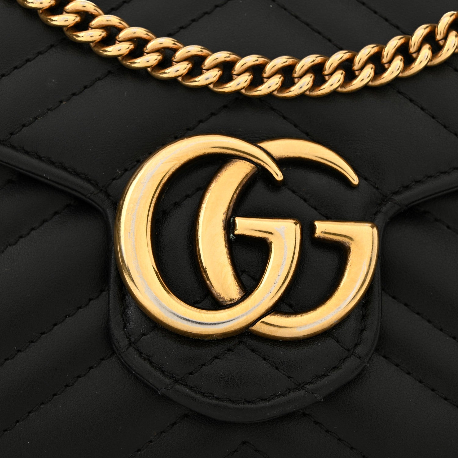 Gucci Calfskin Matelasse GG Marmont Chain Wallet Black 15 of 16