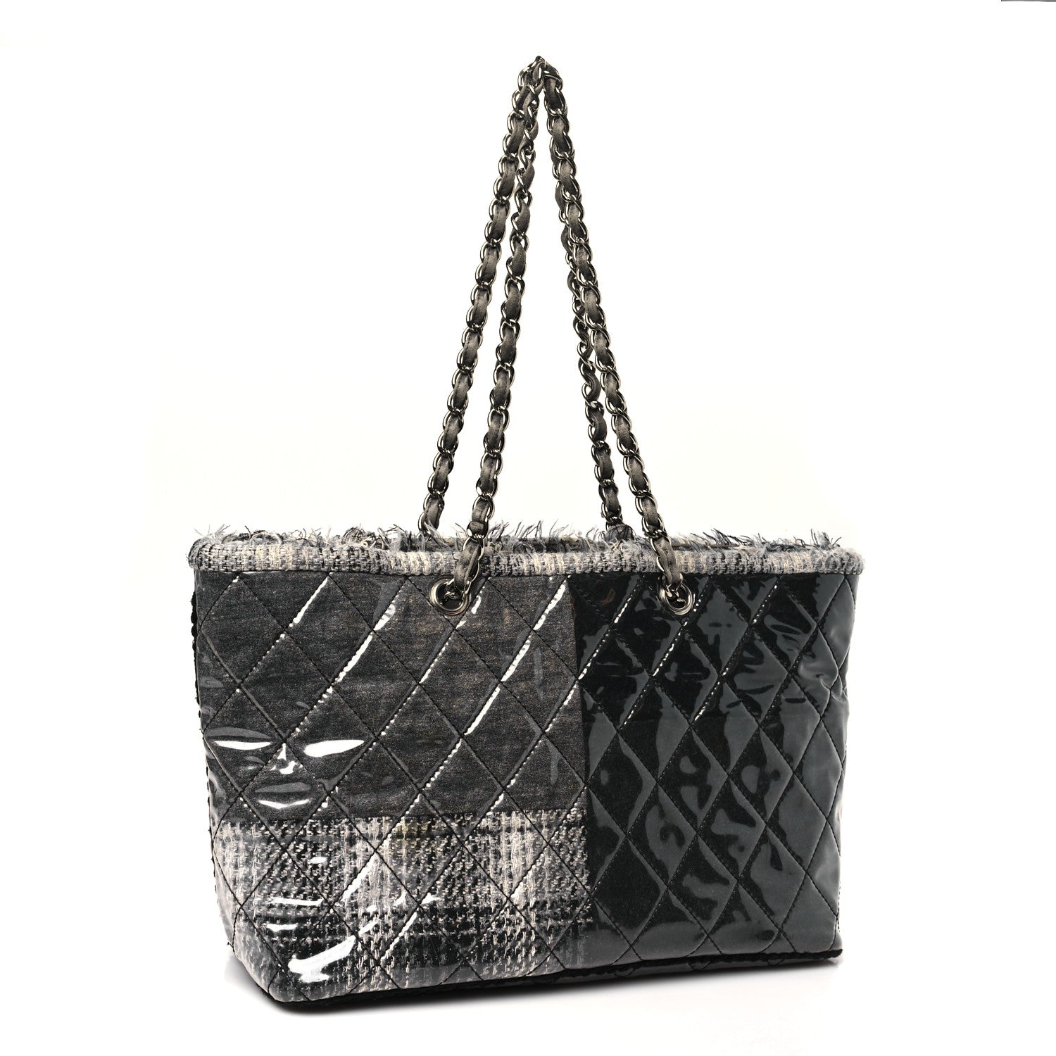 Chanel Vinyl Funny Tweed Patchwork Tote Grey 3 of 12