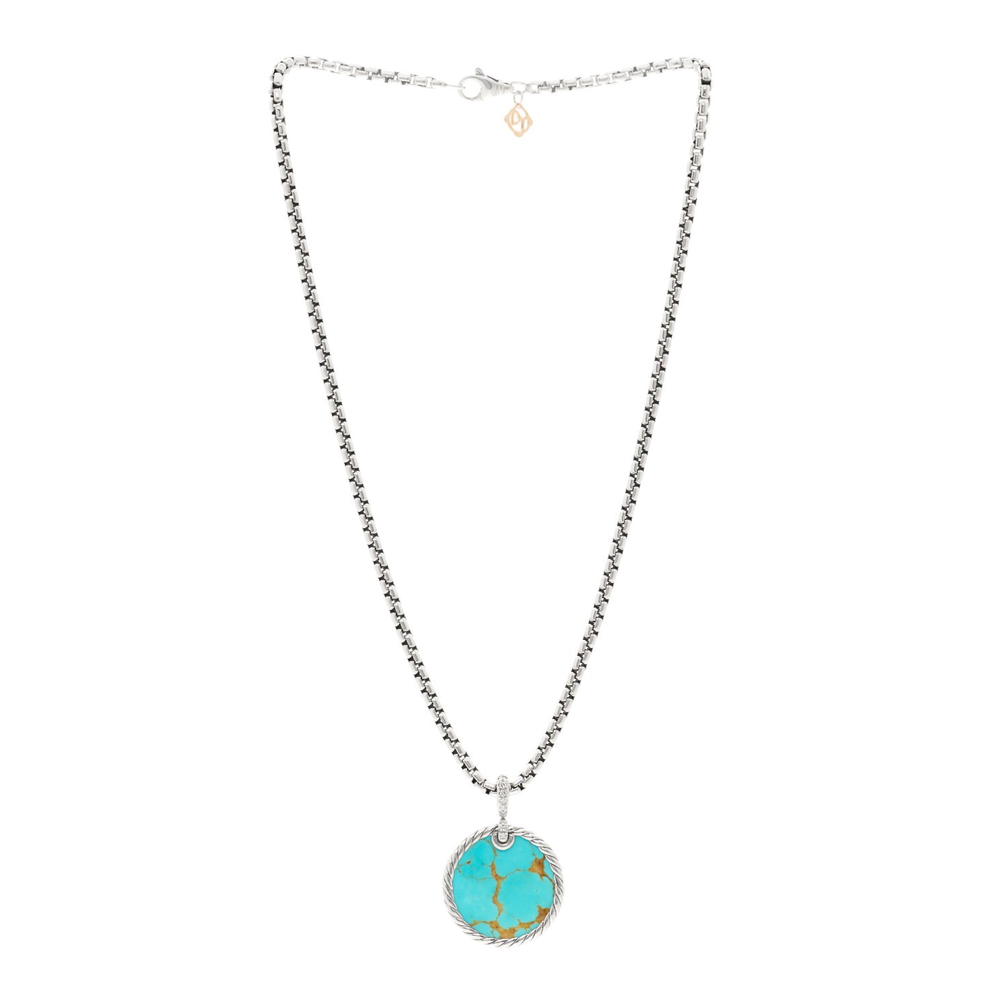 Sterling Silver Diamond Mother of Pearl Turquoise 24mm DY Elements Reversible Pendant Box Chain Necklace