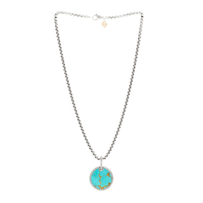 David Yurman Sterling Silver Diamond Mother of Pearl Turquoise 24mm DY Elements Reversible Pendant Box Chain Necklace 3 of 4