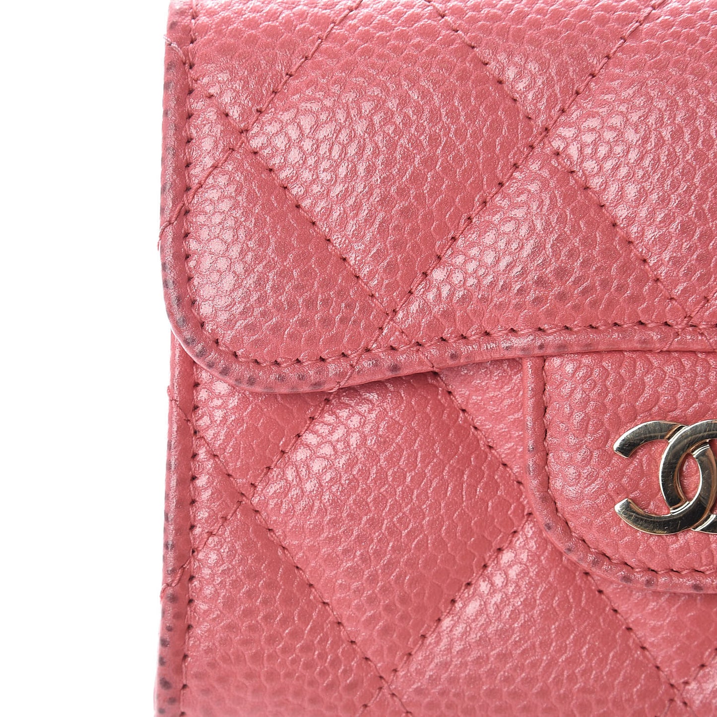 Caviar Quilted Flap Card Holder Pink