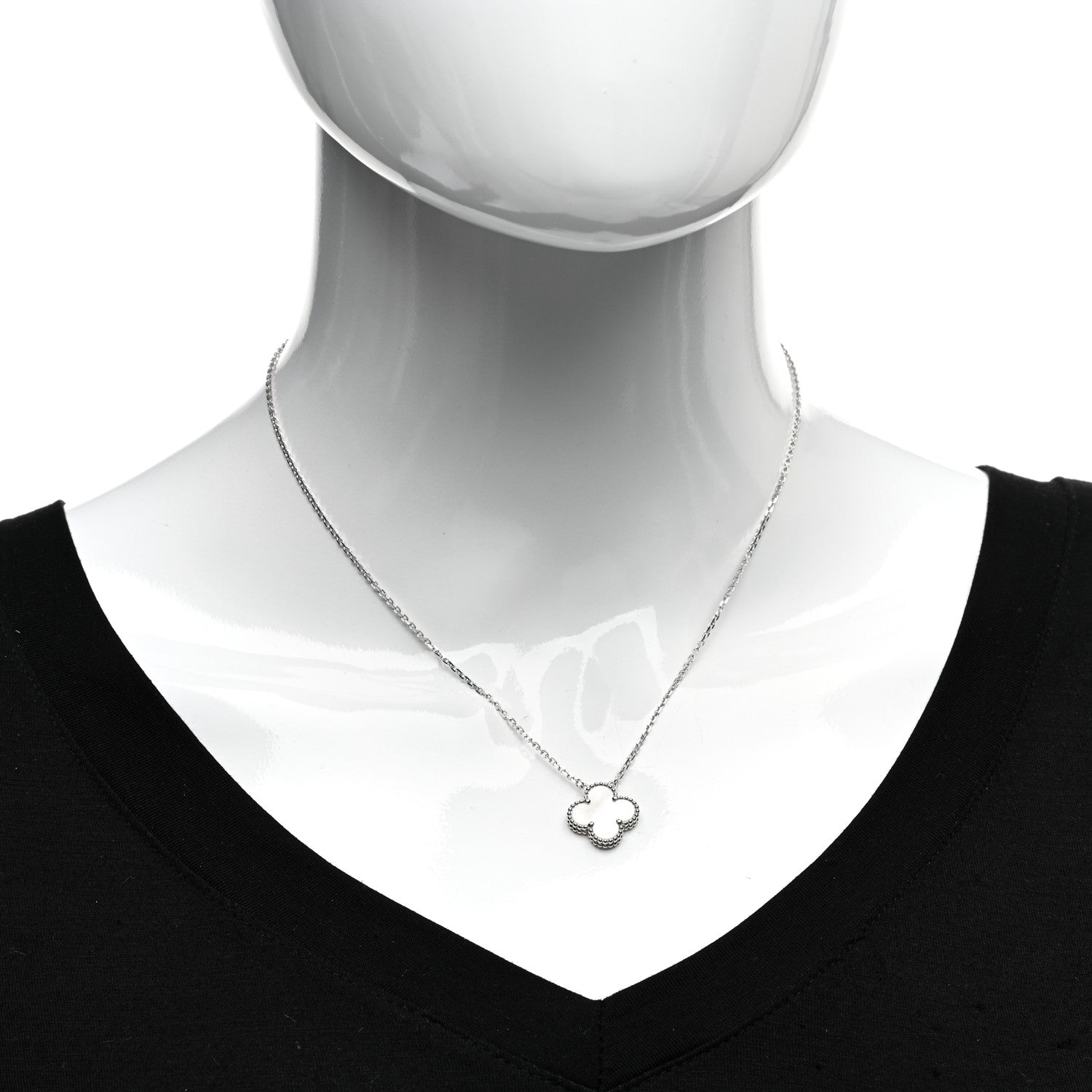 Van Cleef & Arpels 18K White Gold Mother of Pearl Vintage Alhambra Pendant Necklace 2 of 6
