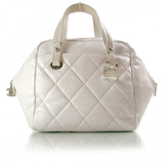 Chanel Leather Square Stitched Bowler White 1 of 10