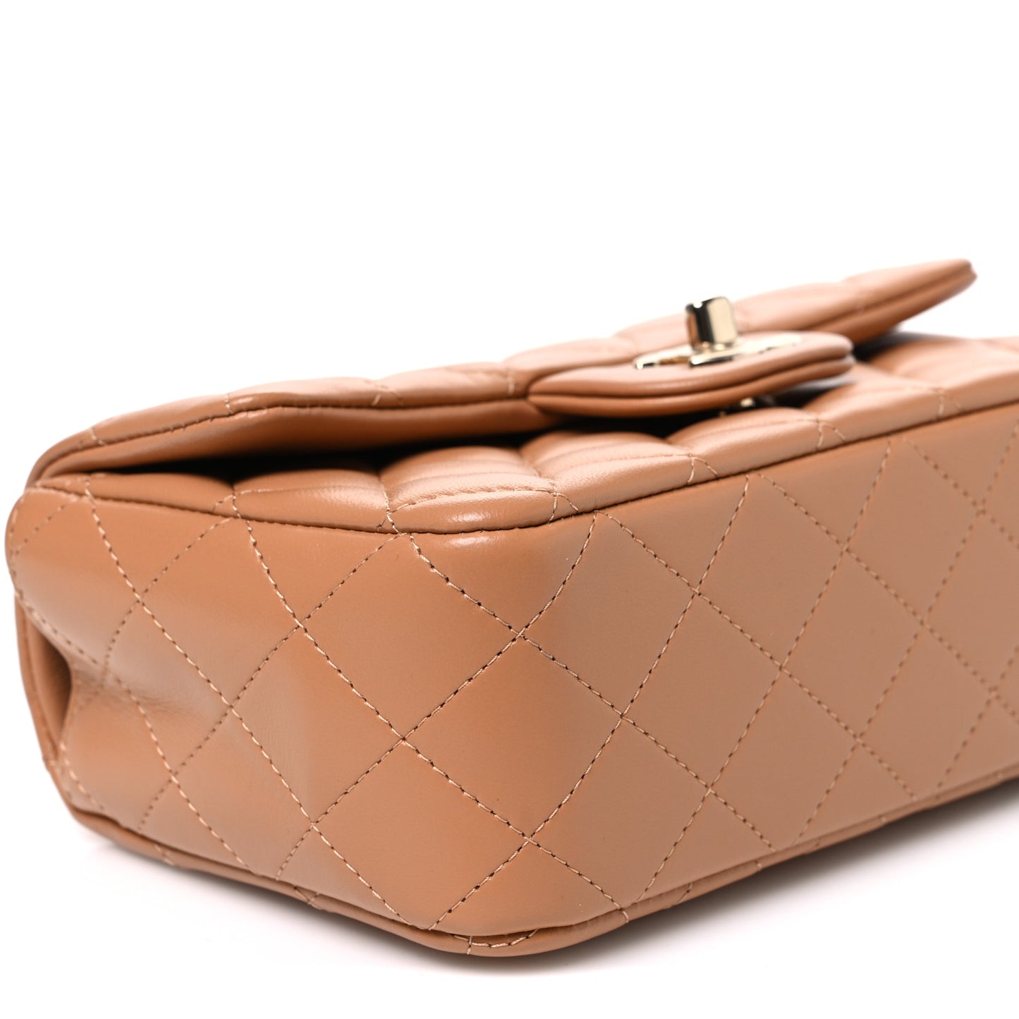 Lambskin Quilted Mini Top Handle Rectangular Flap Dark Beige