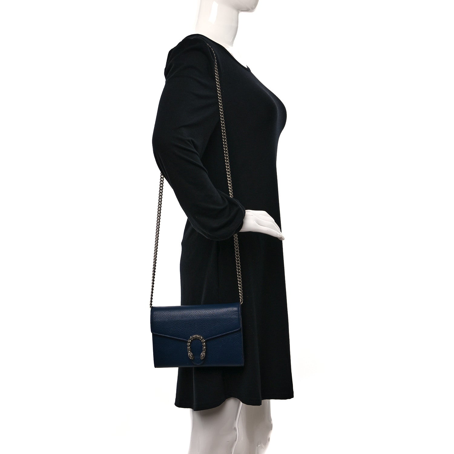 Gucci Dollar Calfskin Crystal Mini Dionysus Chain Wallet Blue Agata Black Diamond 2 of 12