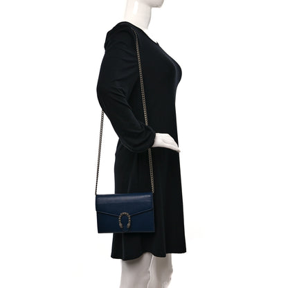 Gucci Dollar Calfskin Crystal Mini Dionysus Chain Wallet Blue Agata Black Diamond 2 of 12