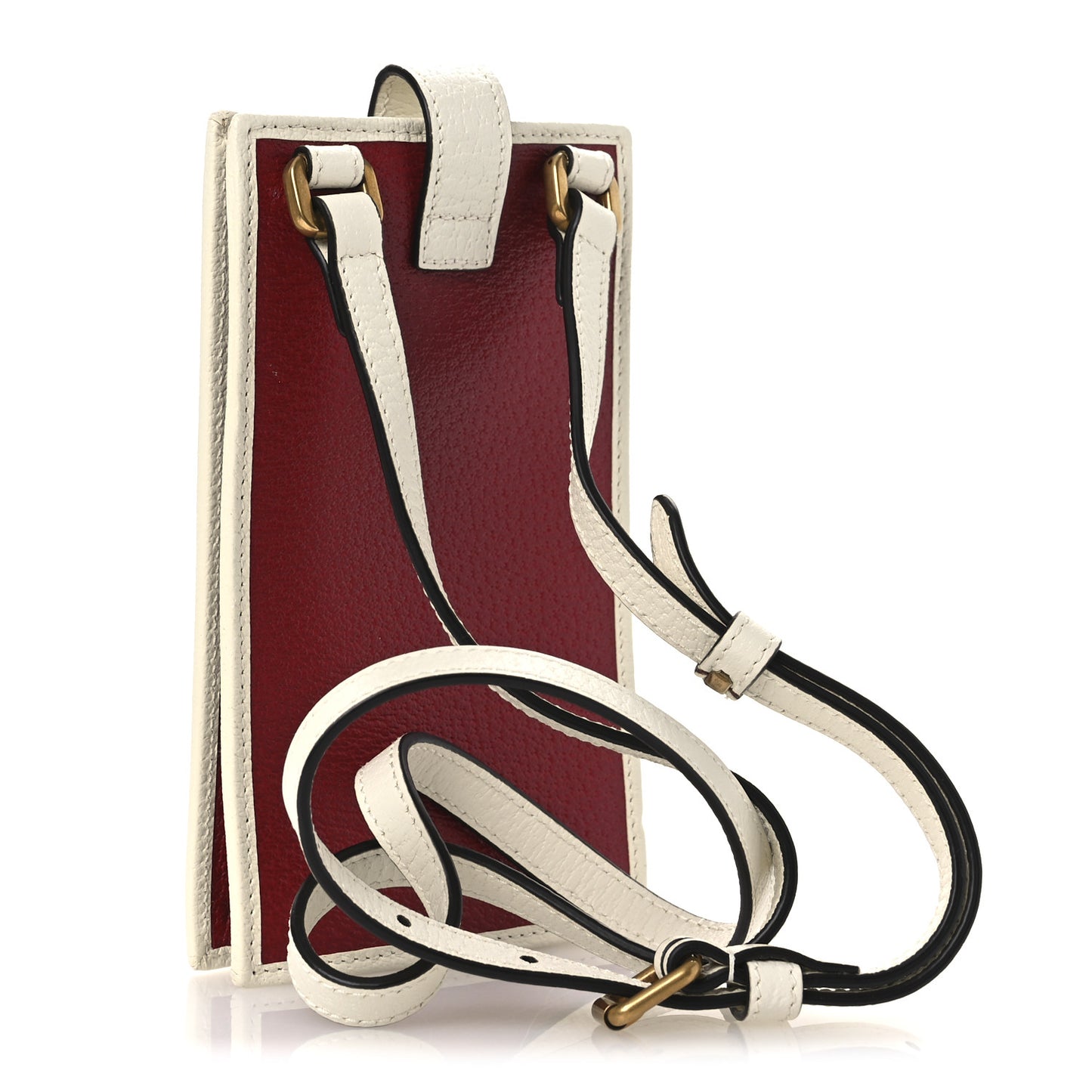 X ADIDAS Textured Dollar Calfskin Trefoil Embossed Phone Crossbody Bag Hibiscus Red Off White