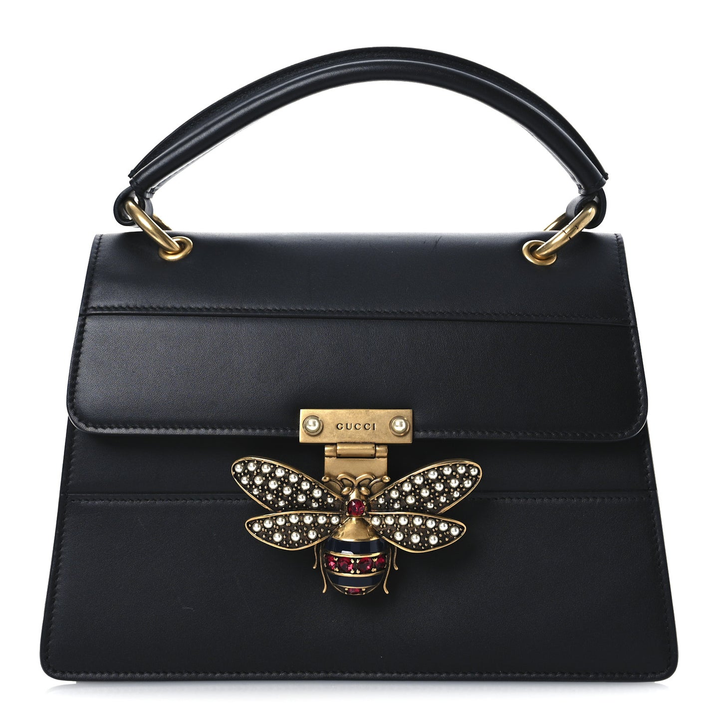 Calfskin Sylvie Web Small Queen Margaret Top Handle Bag Black