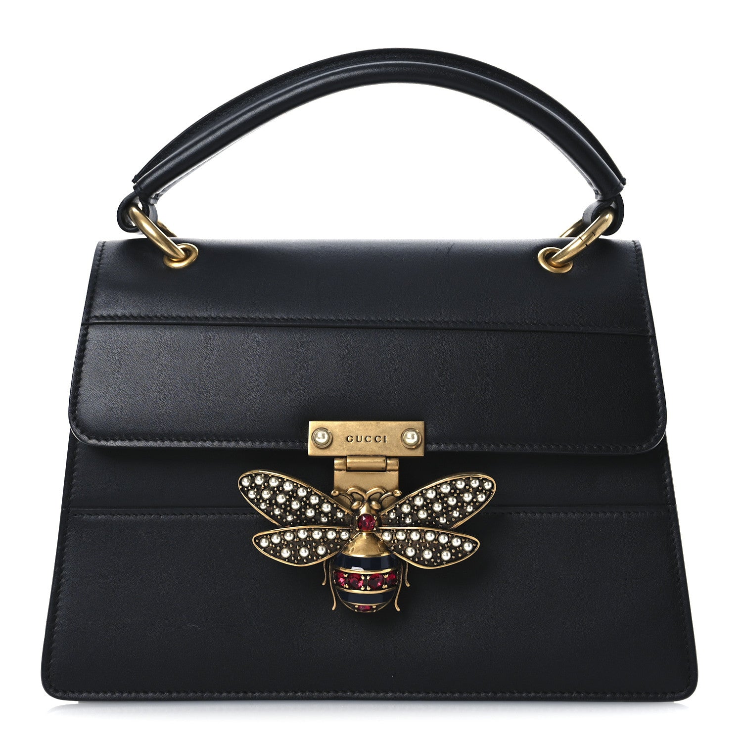 Gucci Calfskin Sylvie Web Small Queen Margaret Top Handle Bag Black 1 of 12