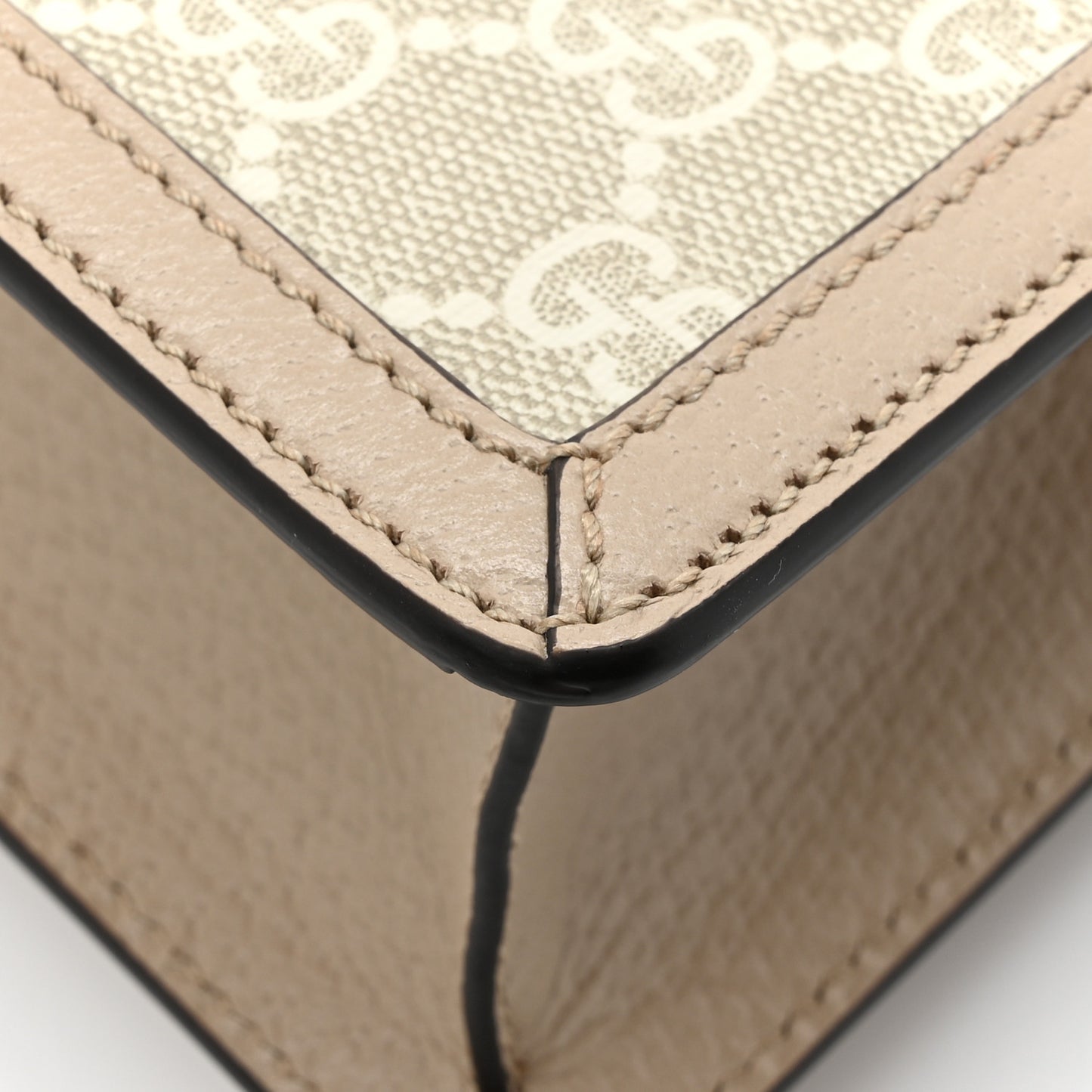 GG Supreme Monogram Textured Dollar Calfskin Web Mini Ophidia Padlock Top Handle Chain Shoulder Bag Beige Mystic White Oatmeal