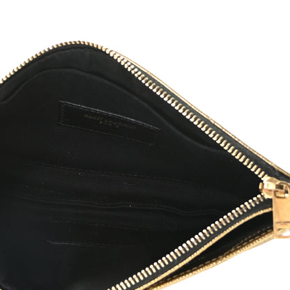 Saint Laurent Iridescent Grain De Poudre Matelasse Chevron Monogram Bill Pouch Gold 5 of 9