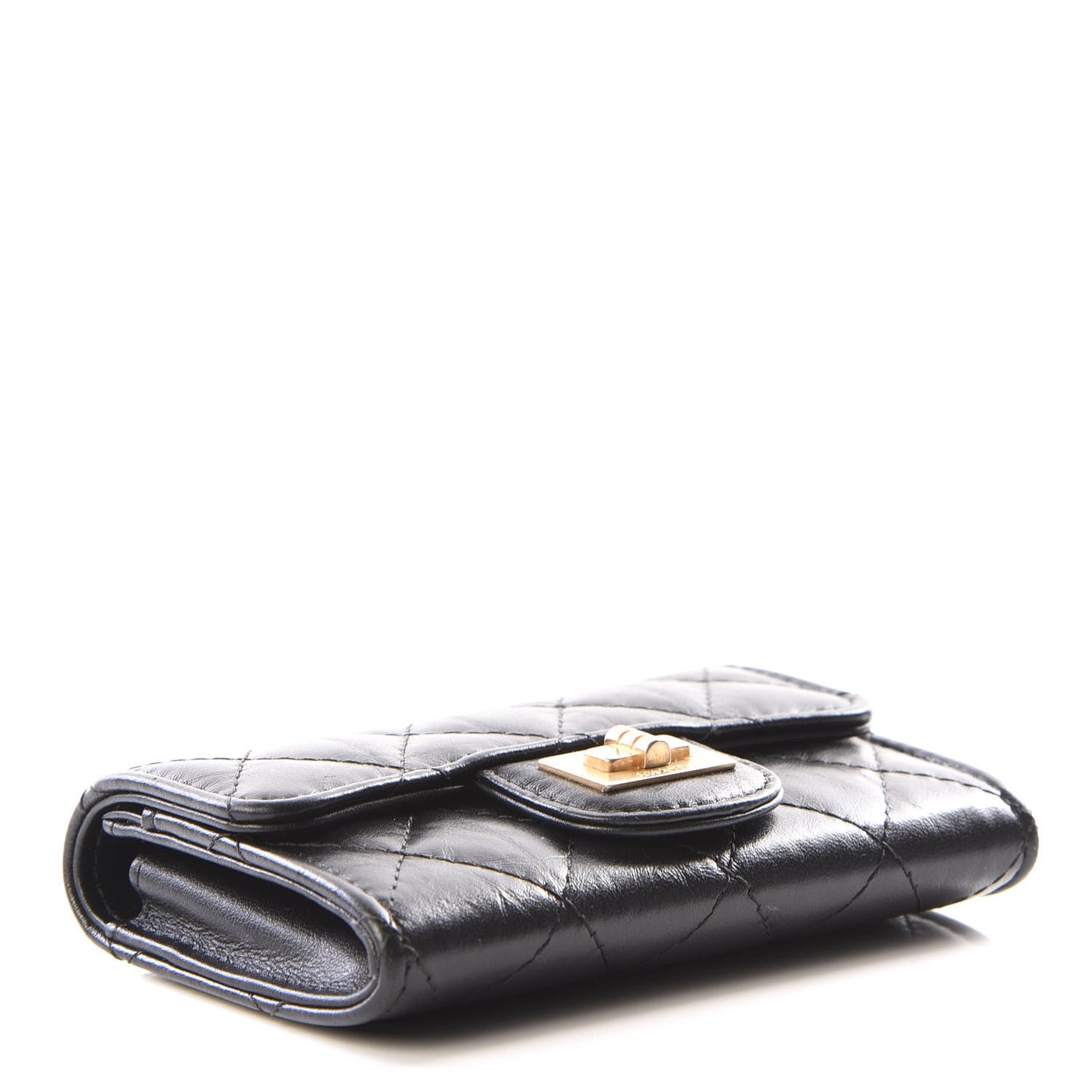 Aged Calfskin Quilted Reissue Flap Card Holder Black