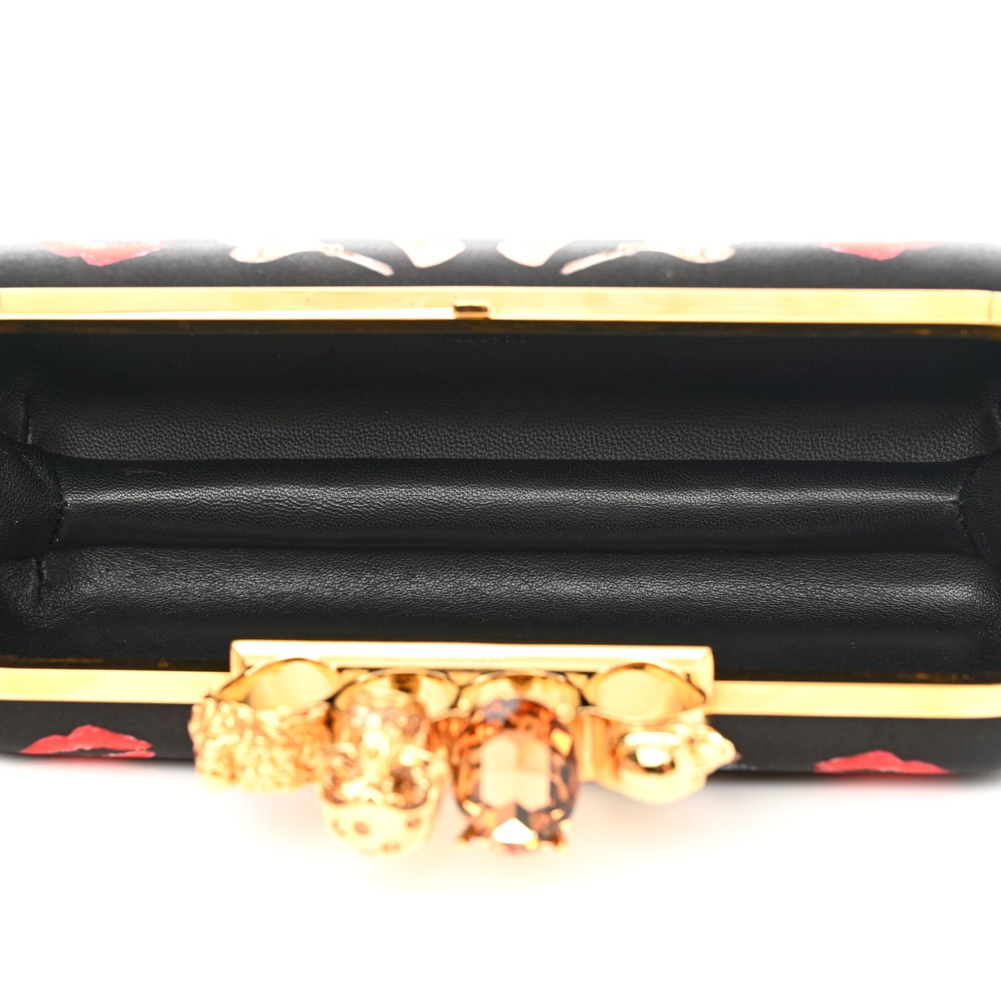 Silk Obsession Print Skull Knuckle Box Clutch Black