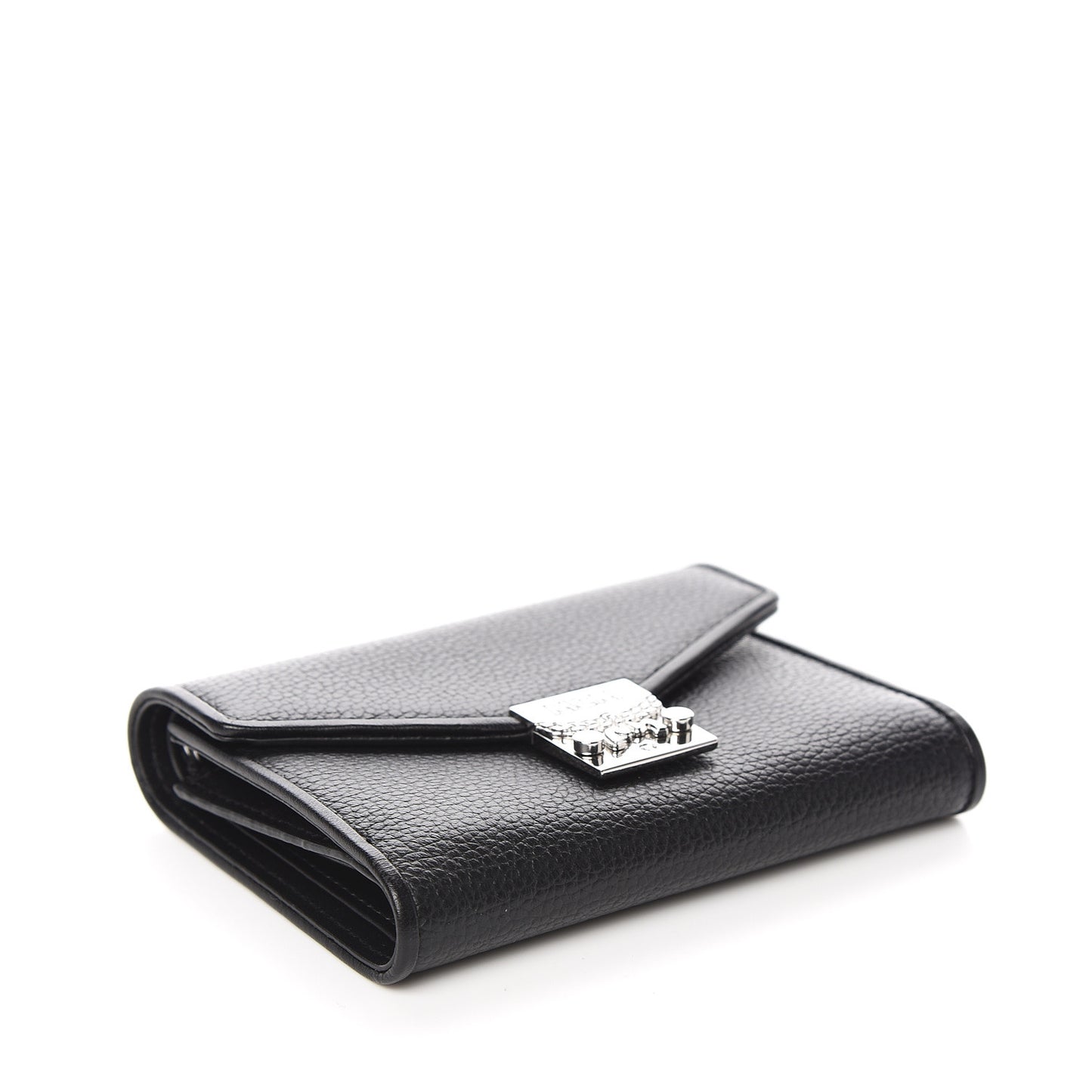 Grained Calfskin Compact Wallet Black