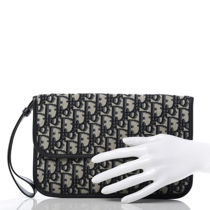 Christian Dior Oblique Flap Pouch Clutch Blue 2 of 9
