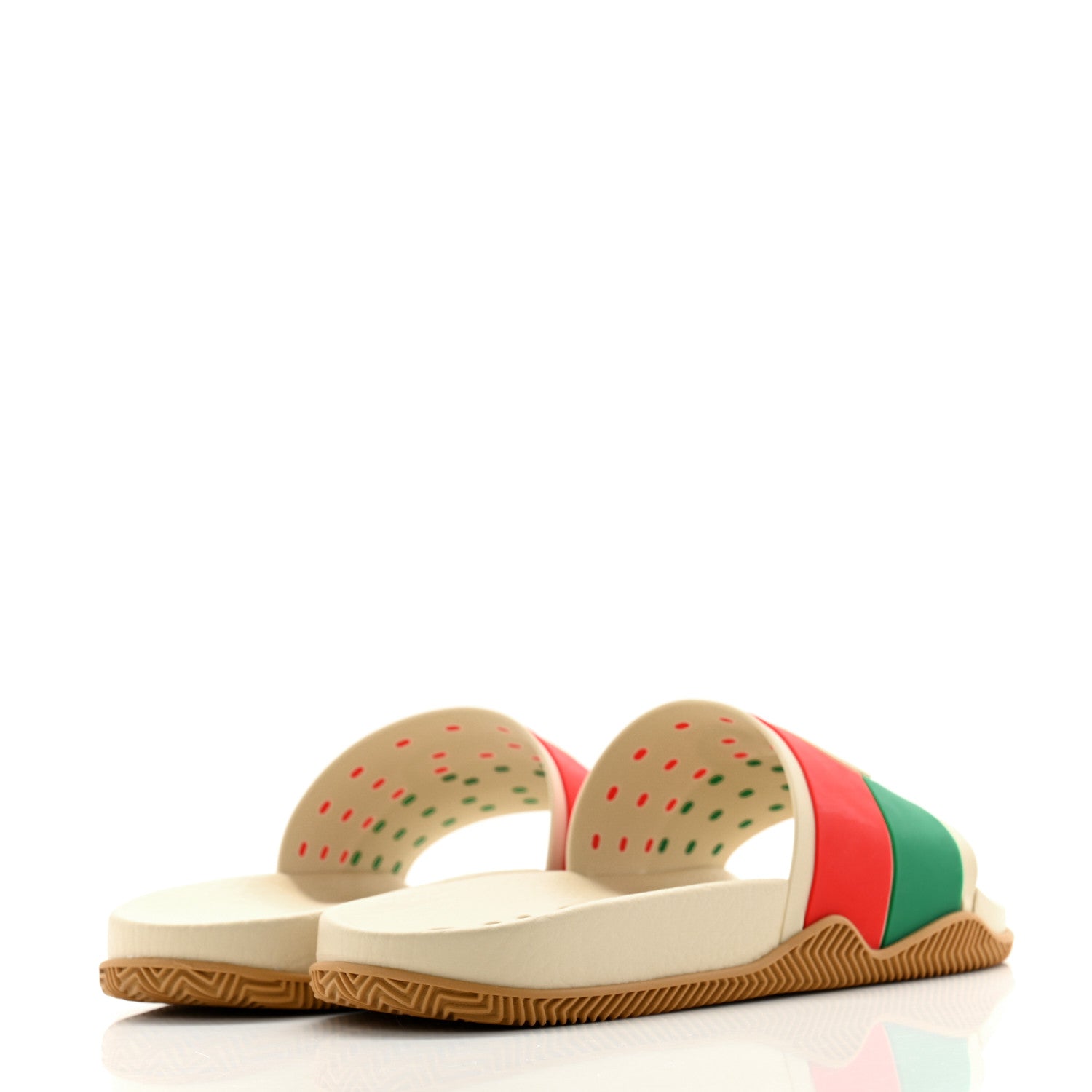 Gucci Rubber Web Womens Interlocking G Slide Sandals 38 Mystic White Green Red 4 of 9