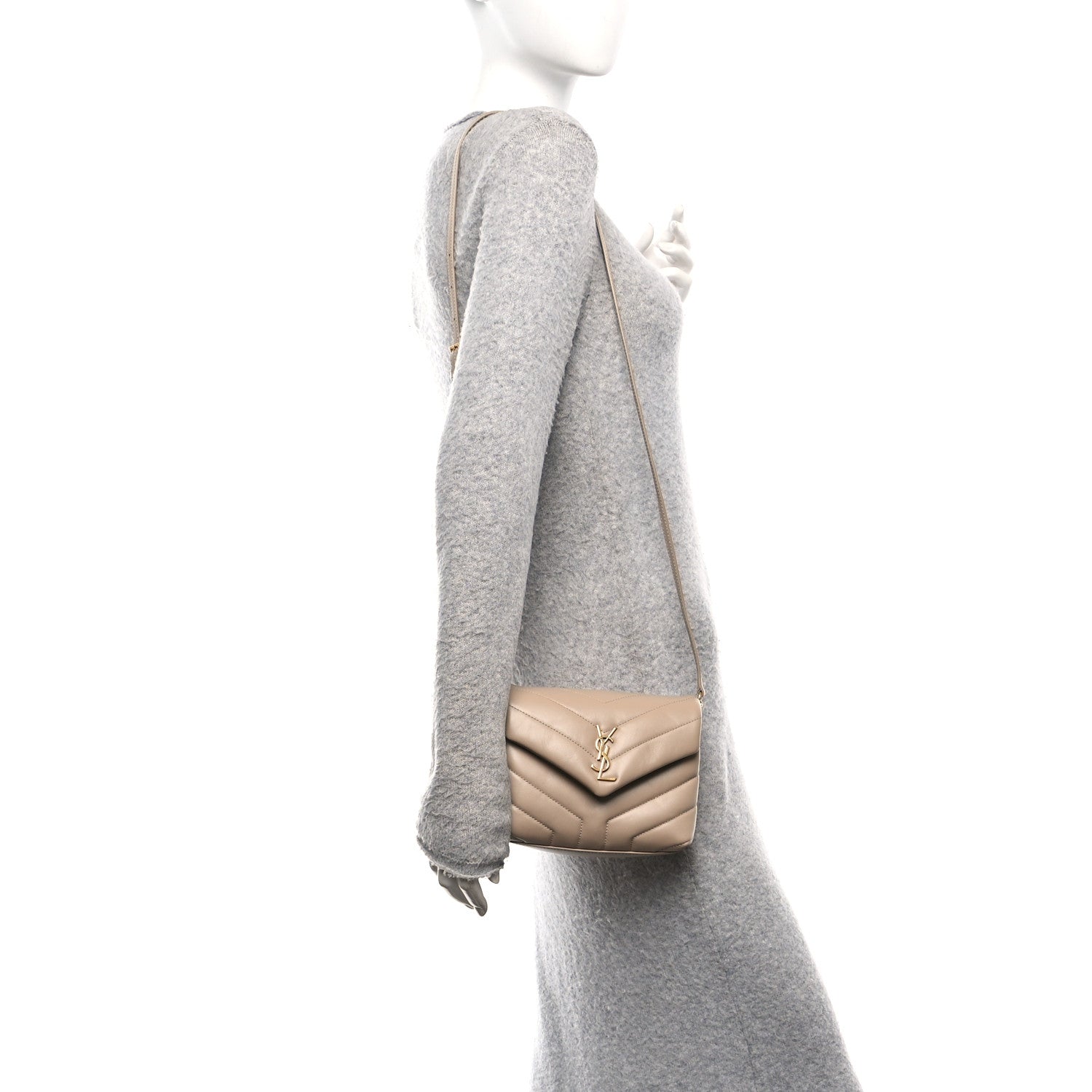 Saint Laurent Calfskin Y Quilted Monogram Toy Loulou Crossbody Bag Dark Beige 2 of 11