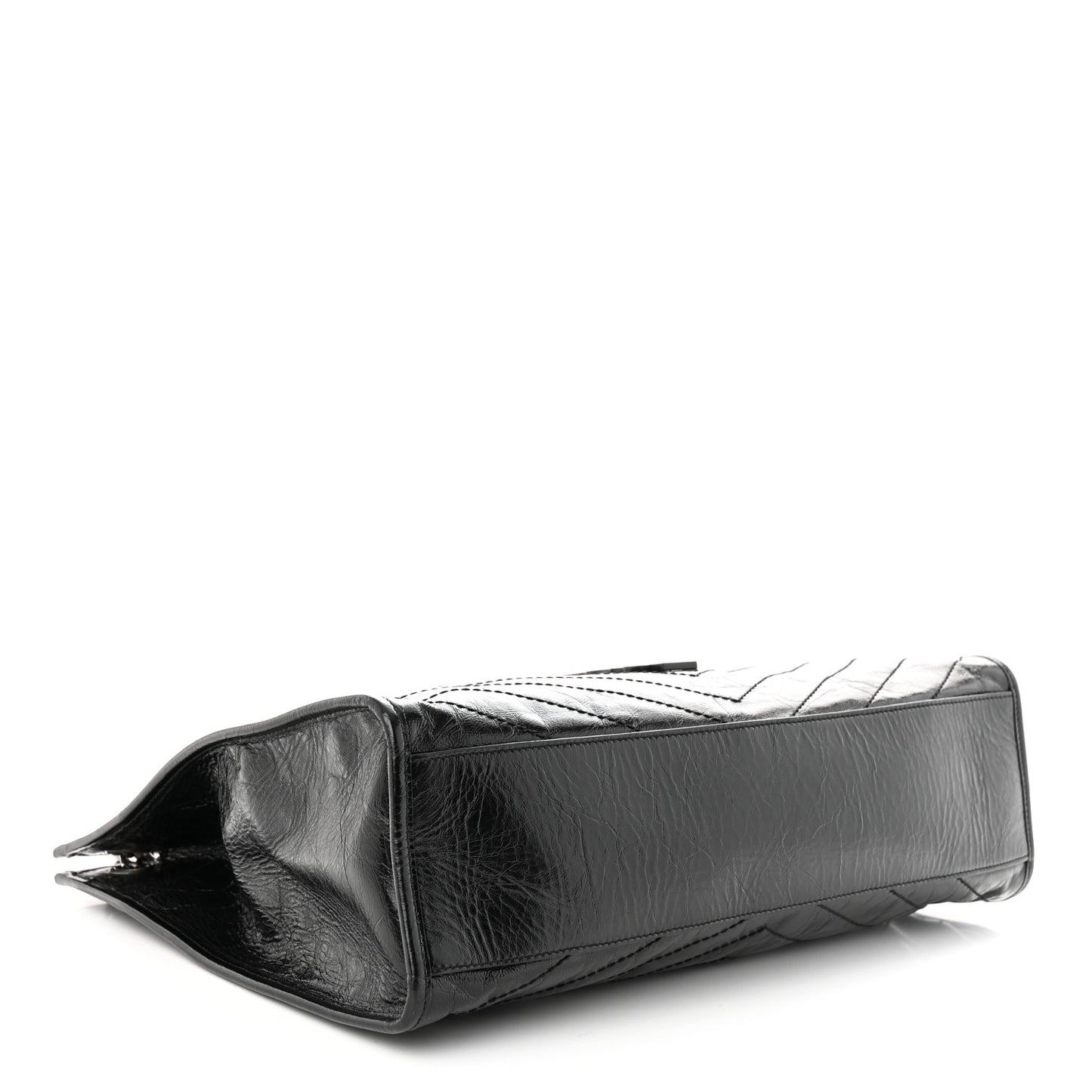 Crinkled Calfskin Matelasse Monogram Medium Niki Shopper Tote Black