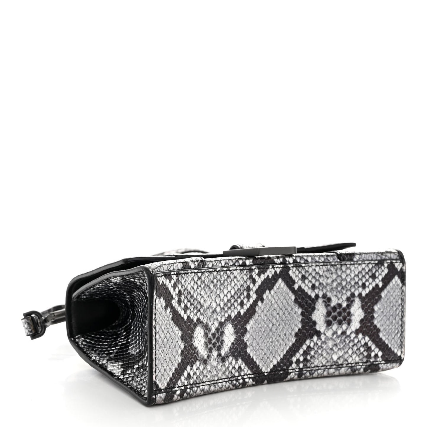 Shiny Calfskin Snakeskin Embossed Hourglass Top Handle Bag XS Silver Black